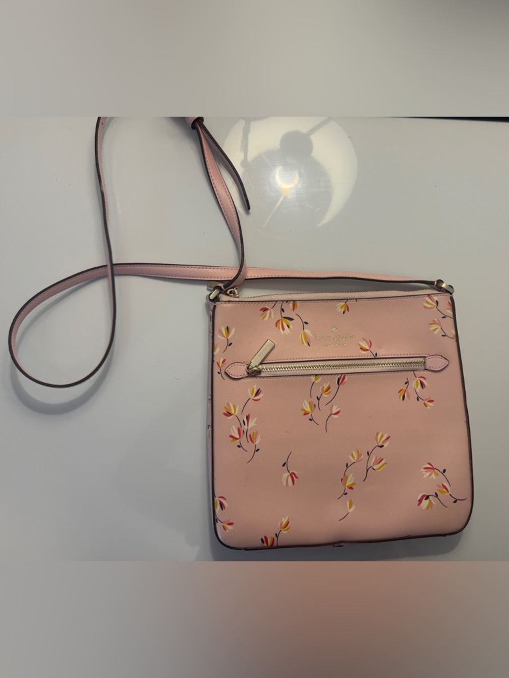 Kate Spade Pink Tossed Blooms Sadie North South Saffiano Leather Crossbody Bag